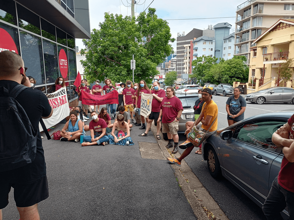 The South East QLD Union of Renters Rallying Outside Little Real Estate Spring Hill