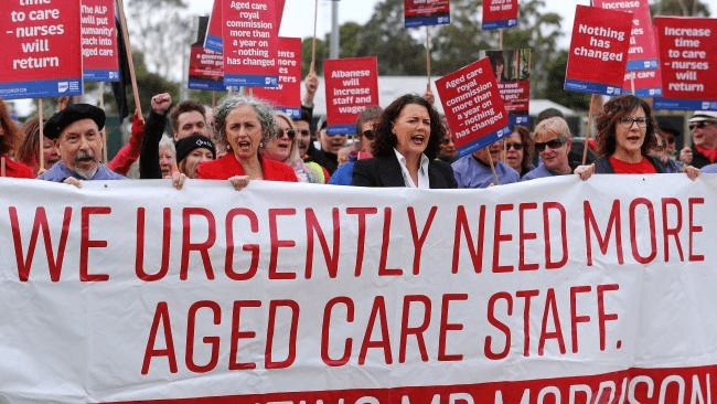 'Aged-care workers and members of the United Workers Union taking protest action in Adelaide'