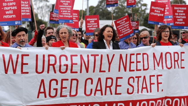 Aged-care workers and members of the United Workers Union taking protest action in Adelaide 'Aged-care workers and members of the United Workers Union taking protest action in Adelaide'
