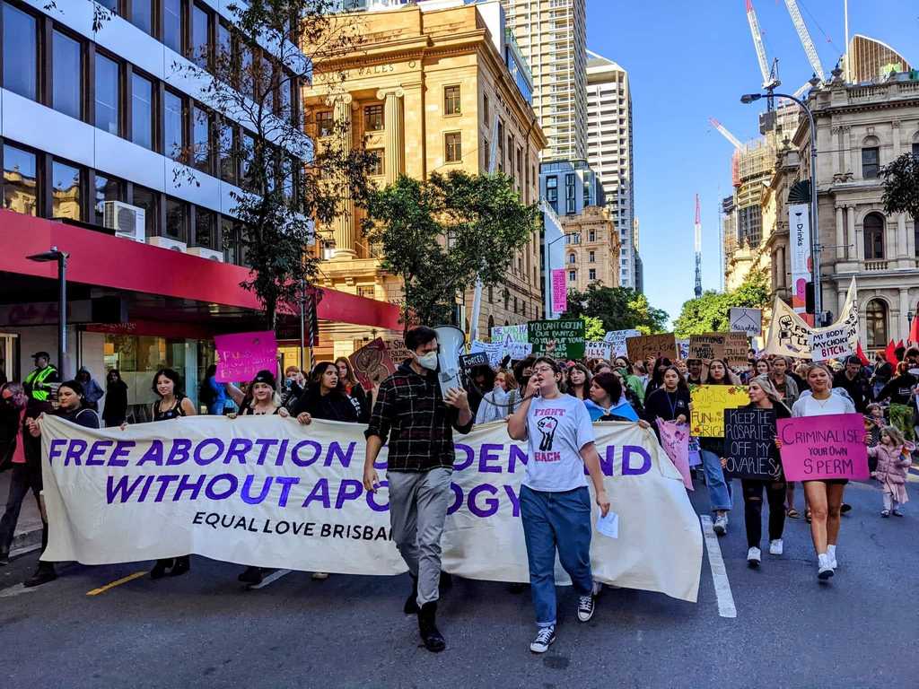 Equal Love Brisbane demonstrating one of several solidarity rallies in Australia in response to the US Supreme Court overturning of Roe v Wade